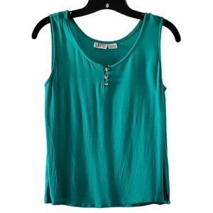 JRs (Vintage) Scoop Neck Crepe Shell / Tank Top | EUC | SP | Blue-Green